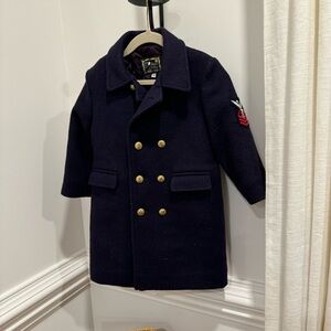Fieldston Clothes Kids Size 4 Double Breasted Wool Pea Coat Navy Vintage